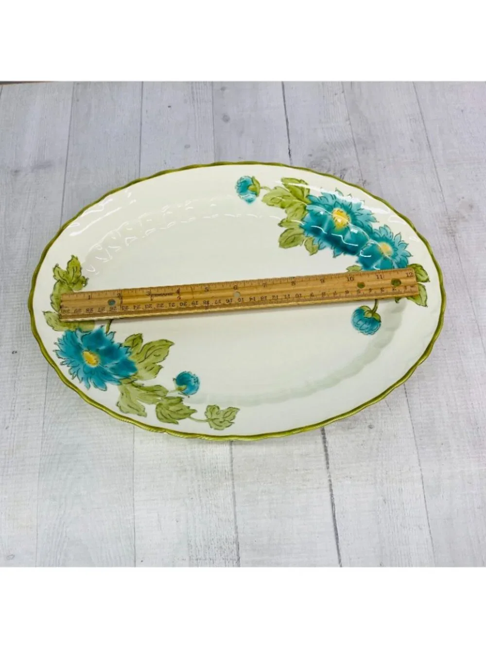 MCM Metlox Poppytrail Vernon BLUE FASCINATION Floral Green Trim Oval 14